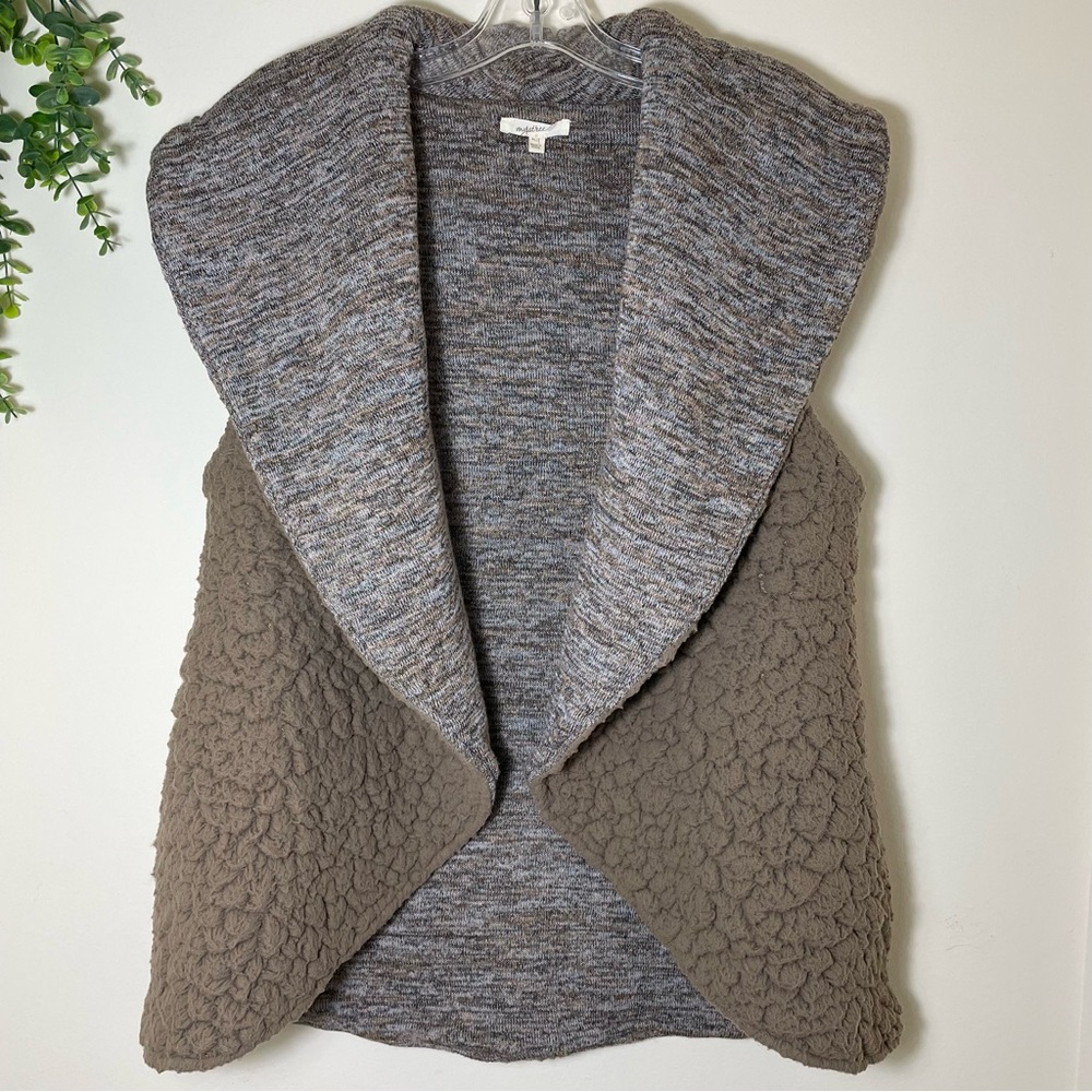 🧸Mystree | Teddy Sherpa Open Front Cowl Neck Vest Taupe Size Medium / Large
